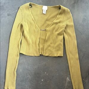 H&M Ribbed Olive Green Women's Top Open Sweater Cardigan